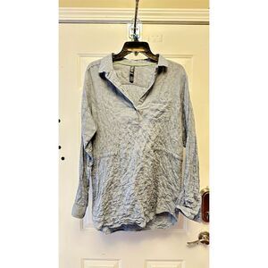 Mountain Head Wear Women's Blue Linen Tunic Blouse Size L Long Sleeve